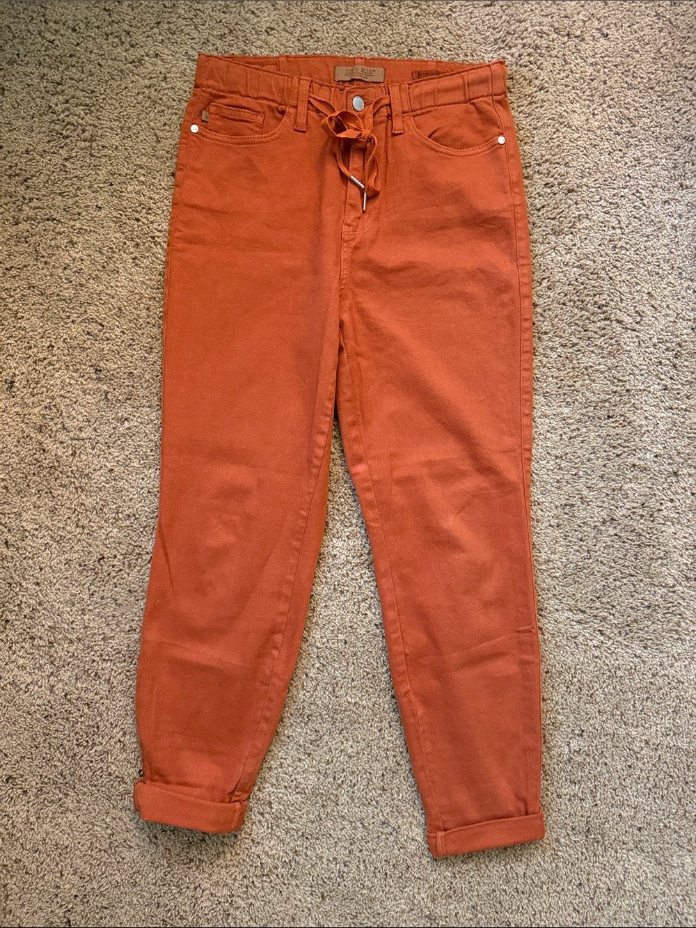 Judy Blue Burnt Orange High-Rise Boyfriend Jeans with Tie Waist